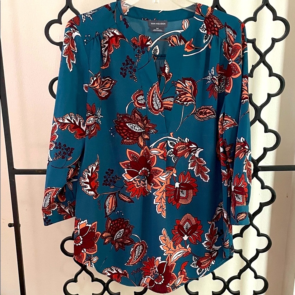 Van Heusen Teal Floral Blouse